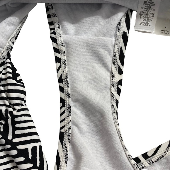 Mynah High Rise Black White Triangles Pattern Swim Bottoms Ruched Sides Large - Picture 11 of 13